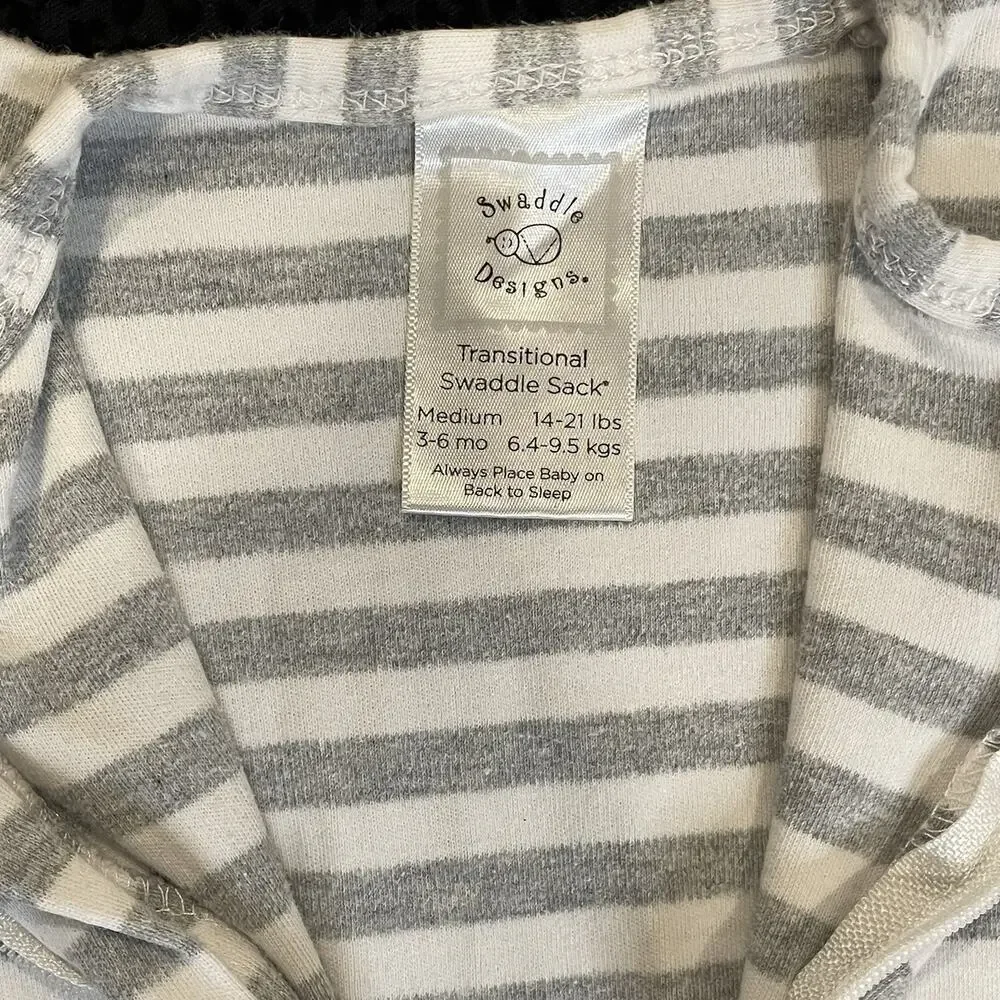 Swaddle Designs Transitional Swaddle Sack Medium 3-6 Months Cotton Grey White